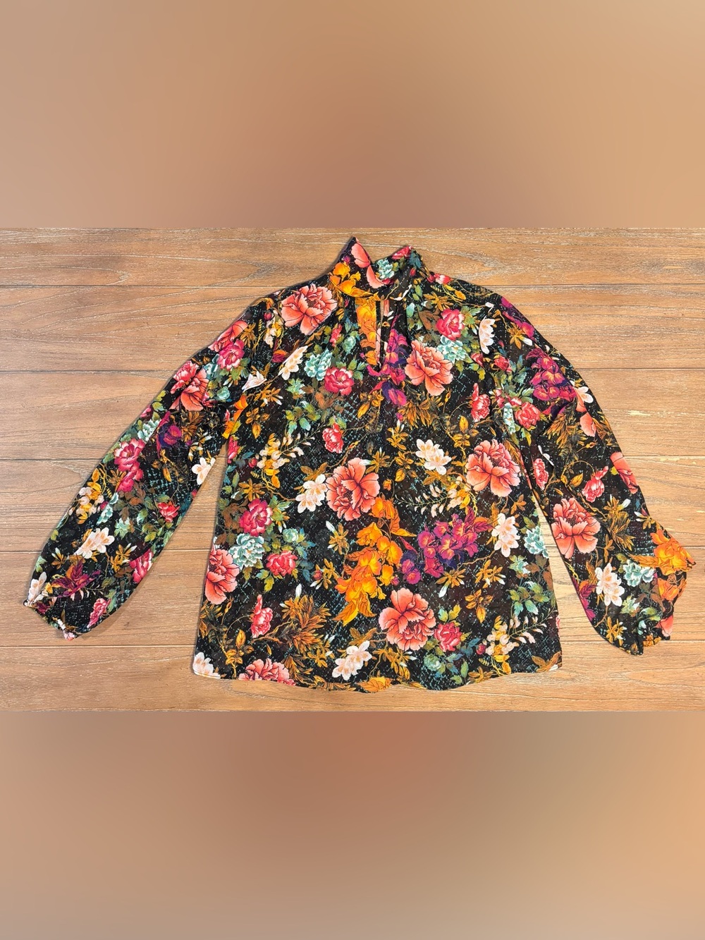 BOLD elements Black Floral High-Neck Tunic with Pink & Orange Accents